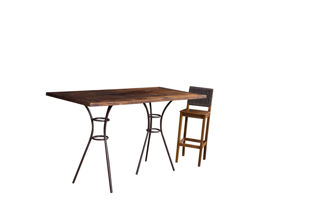 MESA IMBUIA RIPADA COM PE DE FERRO TIPO BISTRO