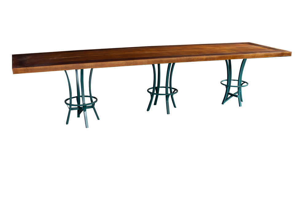 MESA TURQUESA RIPADA COM PÉ DE FERRO