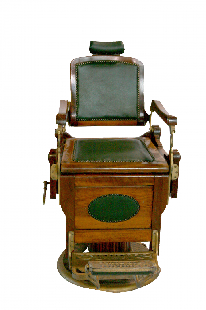 POLTRONA BARBEIRO EM COURO E TAXAS 